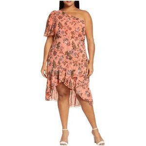 NWOT Chelsea28 Orange Floral One‎ Shoulder Dress Size 2X